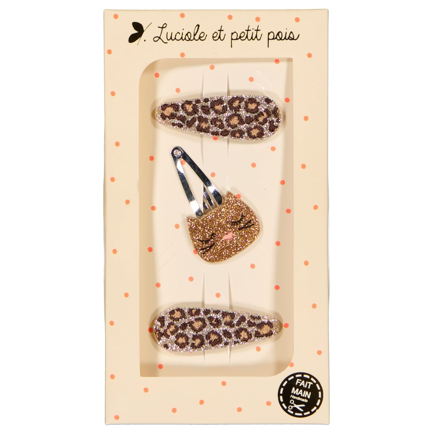 Luciole Et Petit Pois Geschenkdoos Haarknipjes Glitter Kat Brons en Leopard