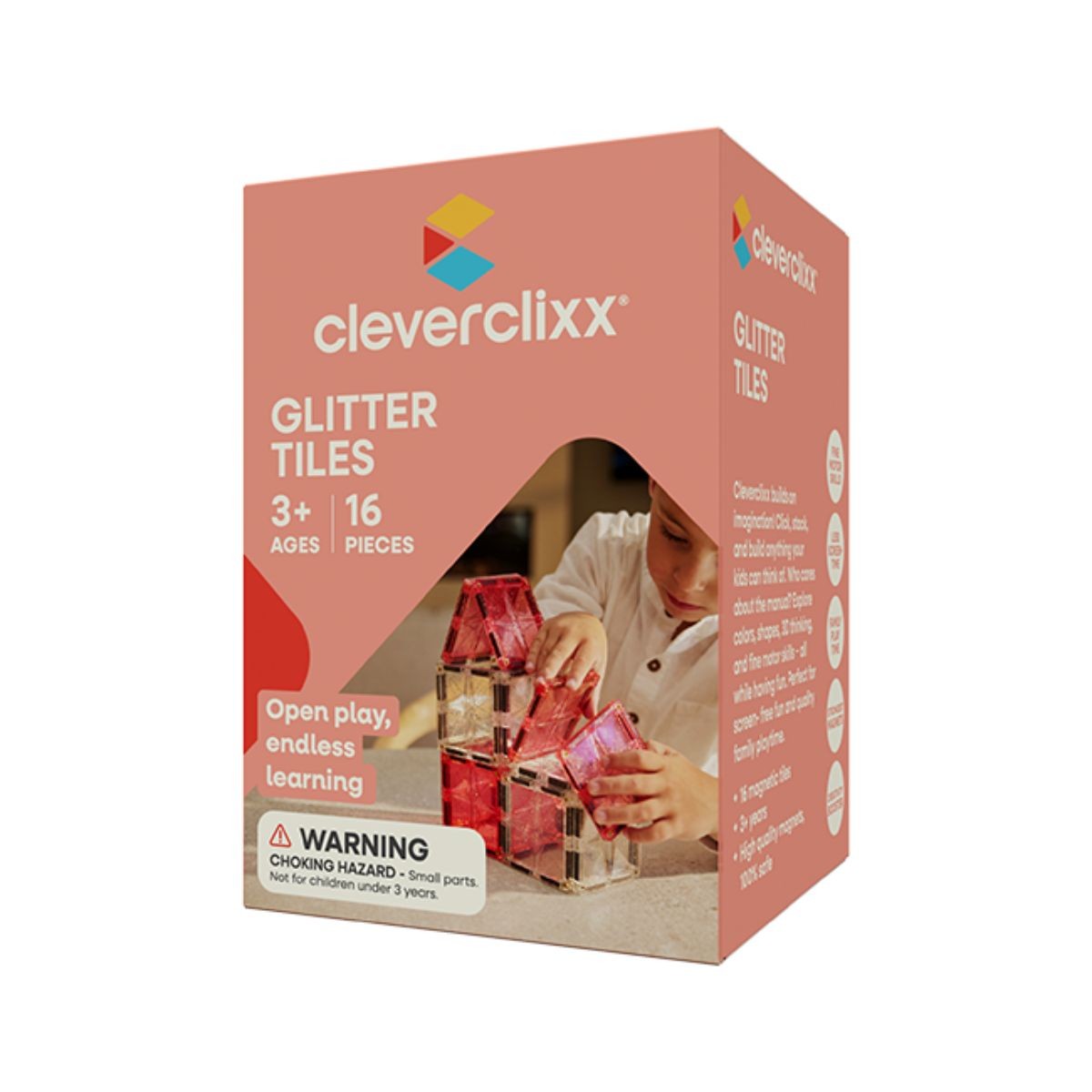 Cleverclixx Glitter Tiles Pack Transparant/Pink 16 Stuks